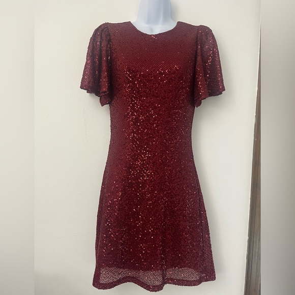 ASTR the Label Sequin Flutter Sleeve Mini Dress Women Size M Red NEW - Picture 8 of 8